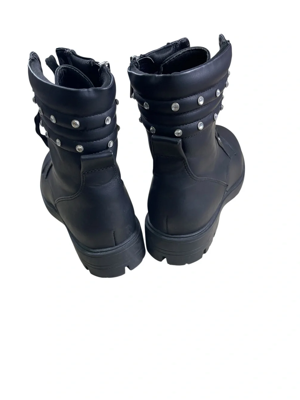 DKNY Black Lace-Up Combat Boots with Stud Accents